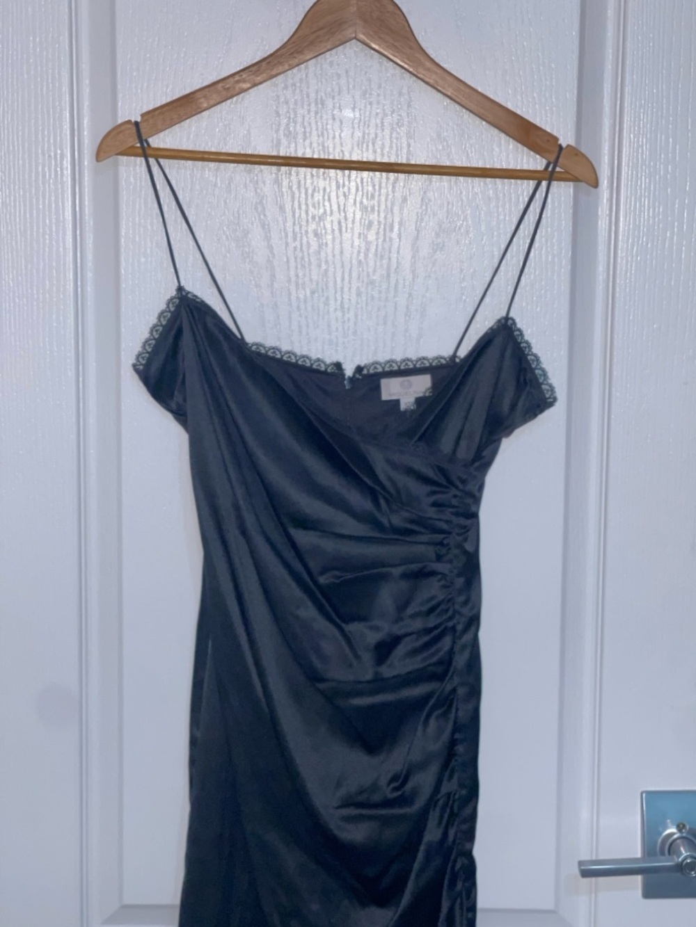 MIGUELINA Elegant Black Lace-Trim Slip Dress 100% Silk Cross Front Slip Sz XS - Picture 6 of 8
